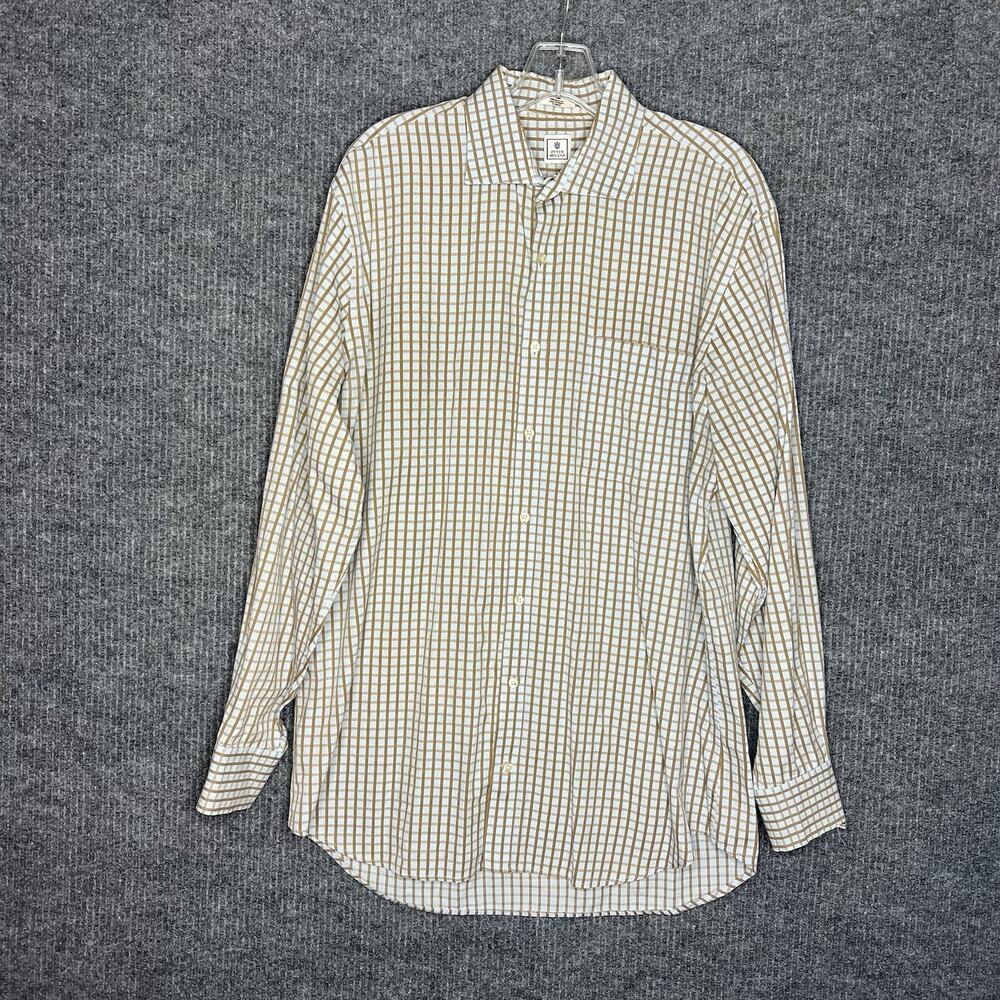 Peter Millar Beige and Navy Plaid Casual Button-Down Shirt